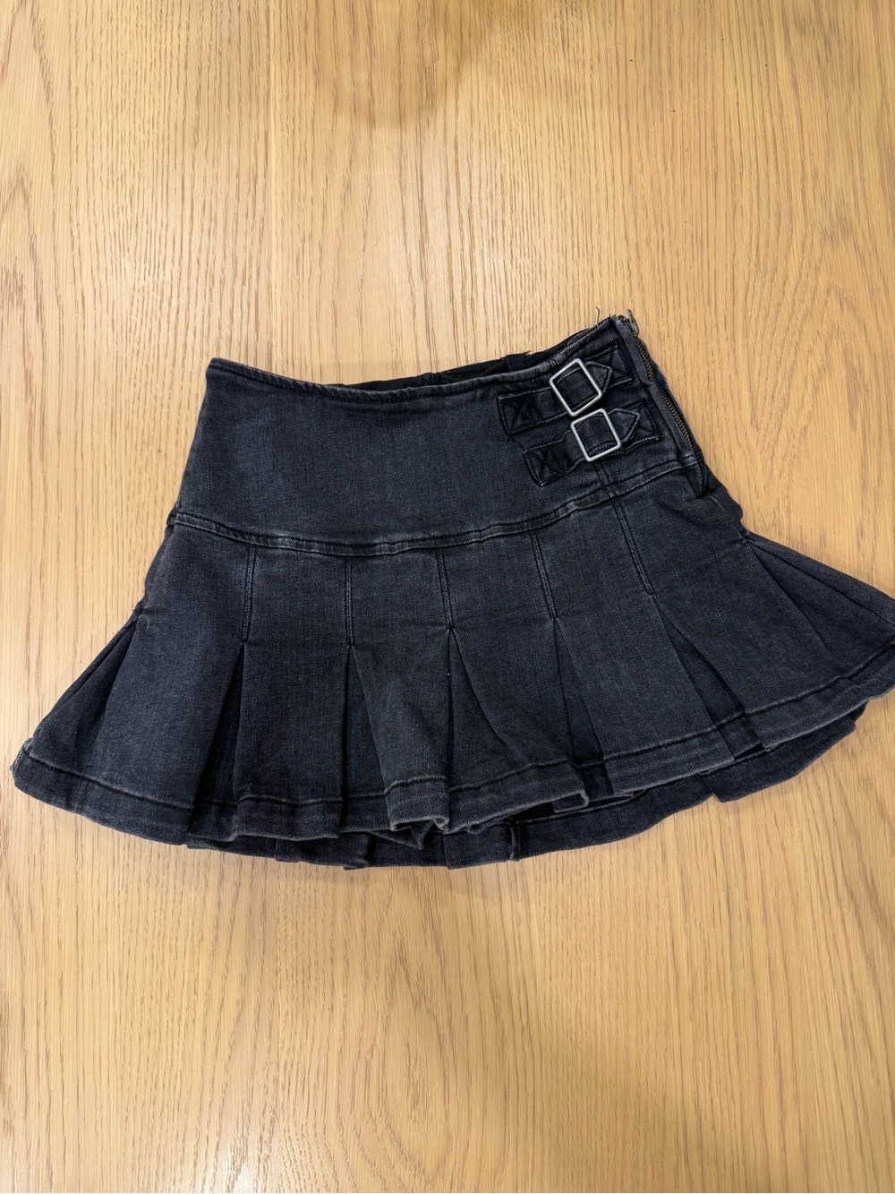 wild fable Black Pleated Skater Mini Skirt with Buckle Straps